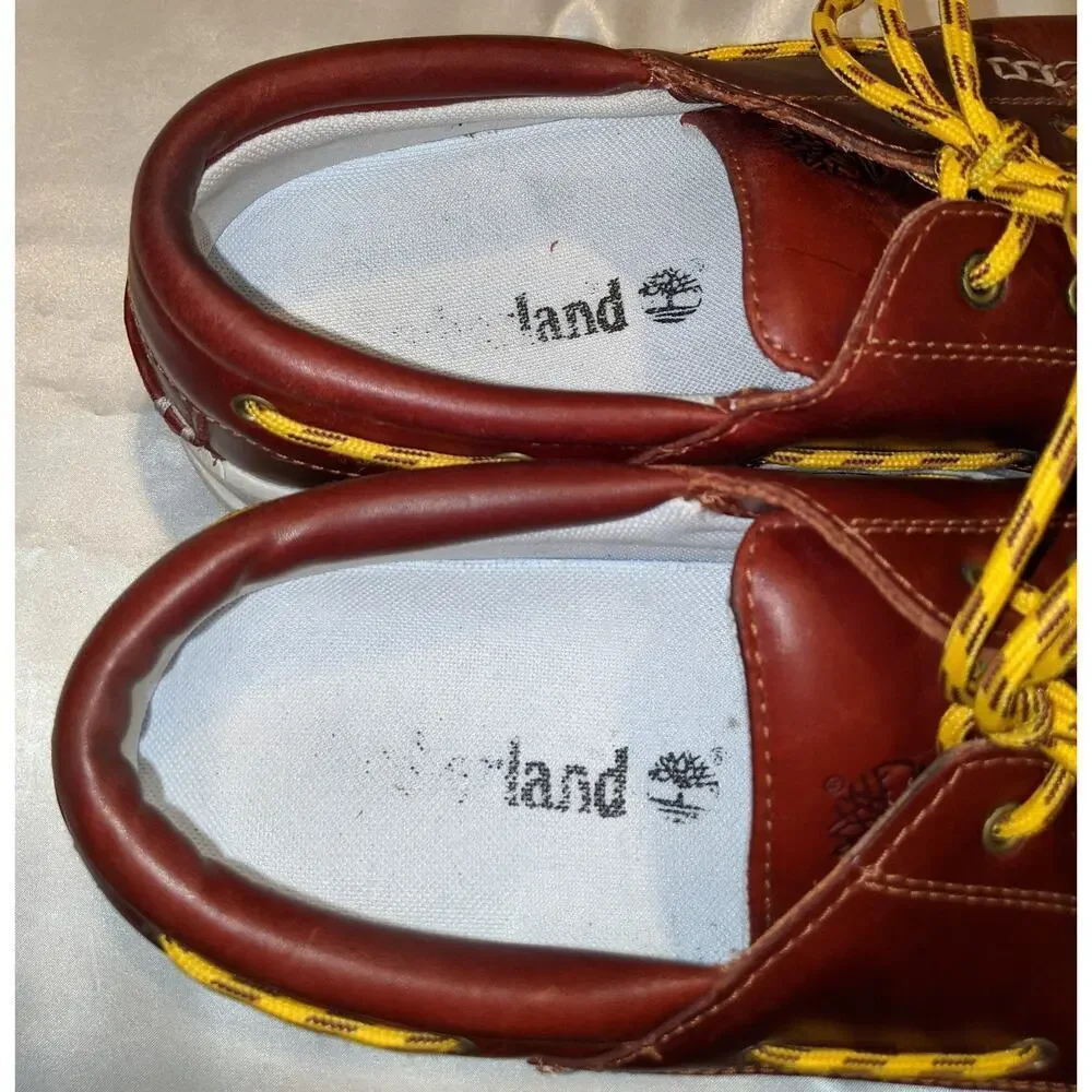 Timberland Mens Brown Casual Classic Leather Lace Up Boat Deck Shoes Size 11.5
